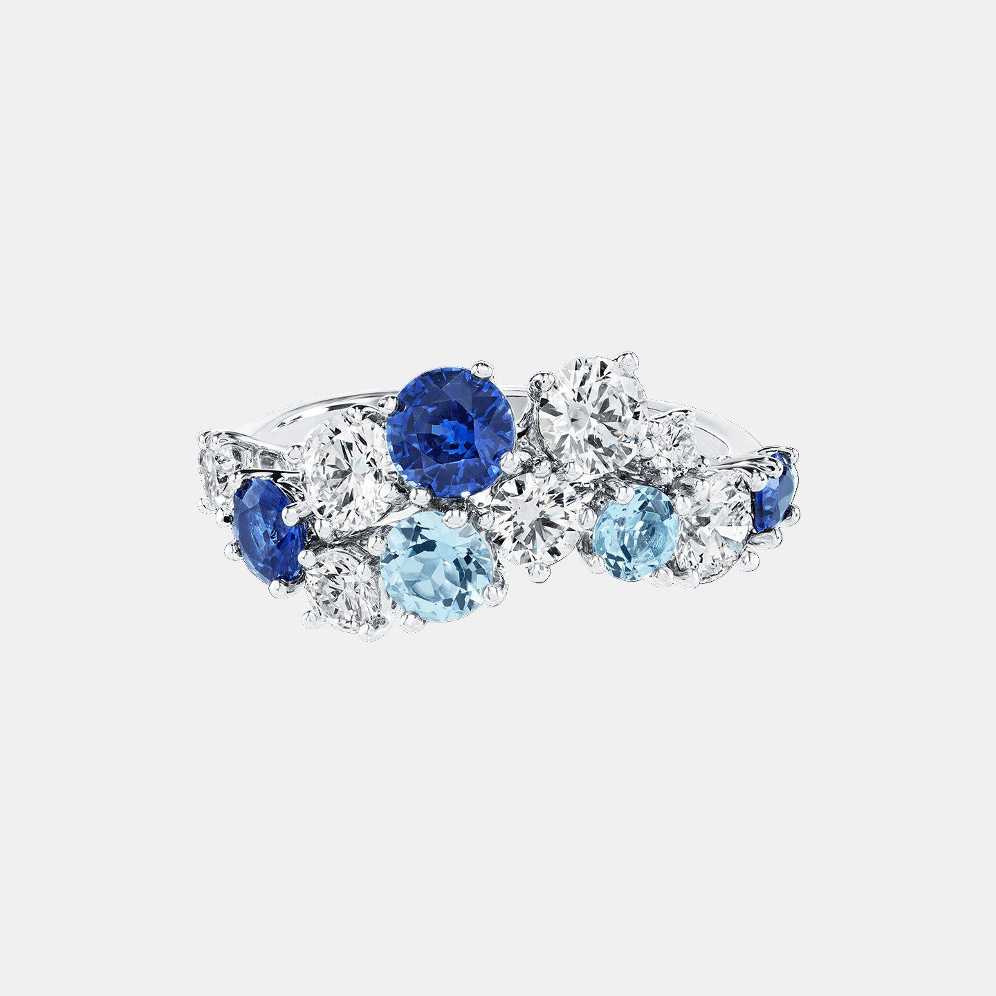 Sparkling Cluster Sapphire, Aquamarine and Diamond Ring