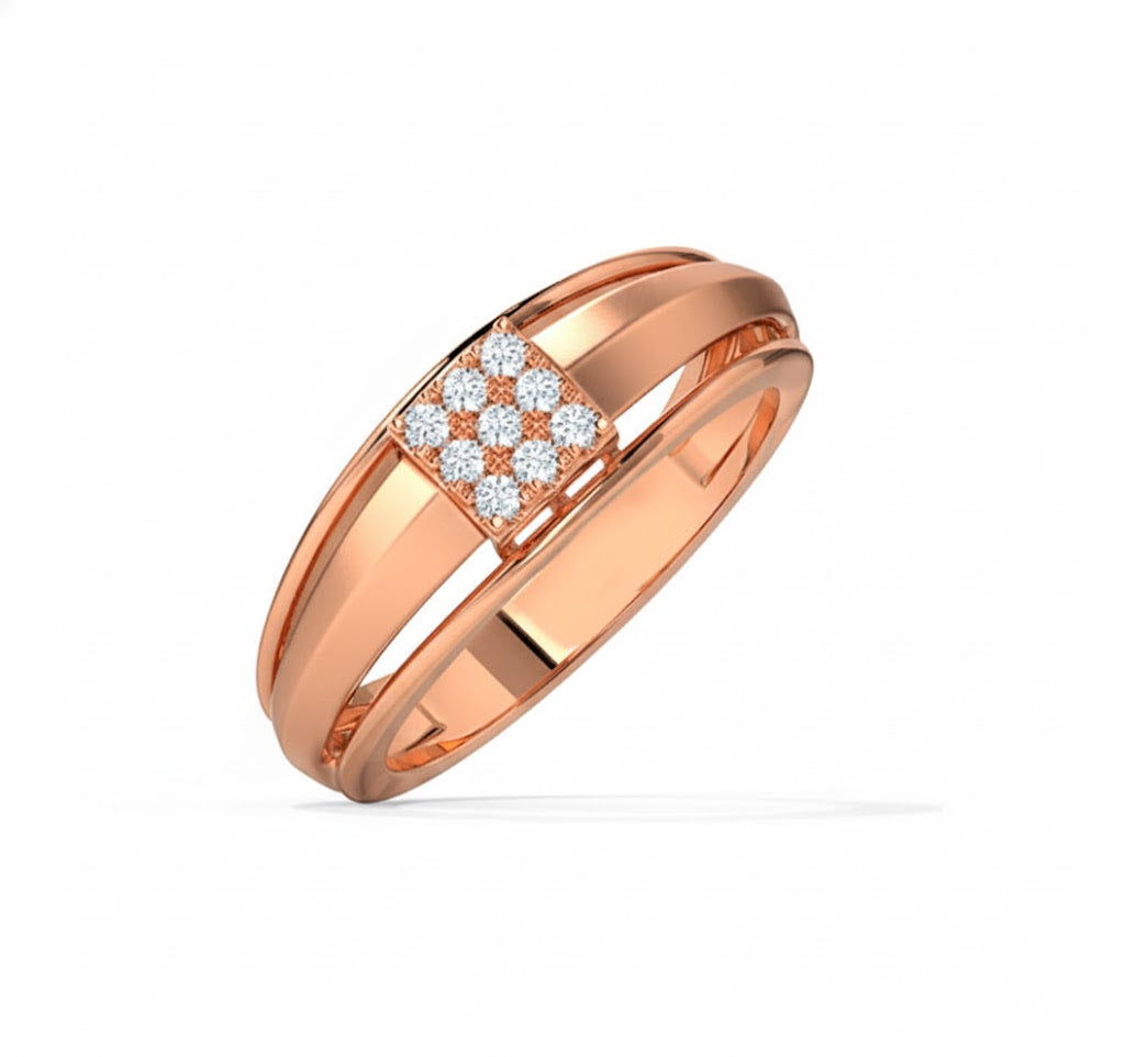 Rose gold ring with diamond accents on a white background, lab grown diamond in hyderabad