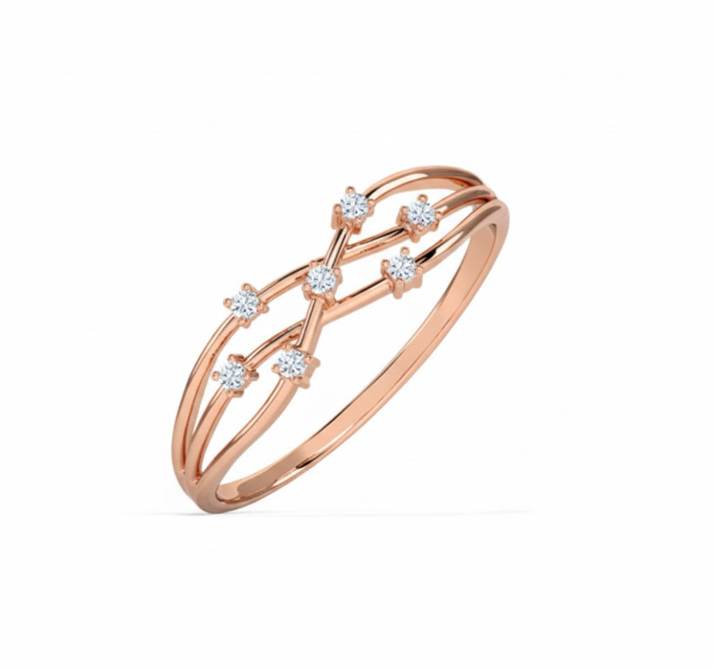Rose gold ring with diamond accents on a white background, lab grown diamond in hyderabad