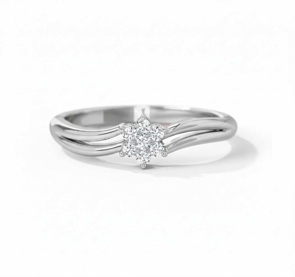 Silver ring with a diamond on a white background " lab grown diamond in hyderabad "
