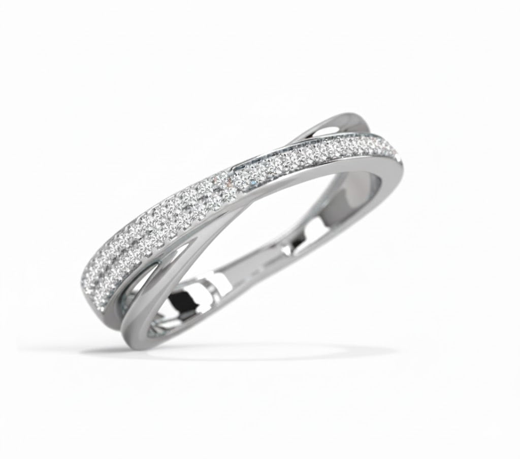 Silver ring with diamond accents on a white background, lab grown diamond in hyderabad