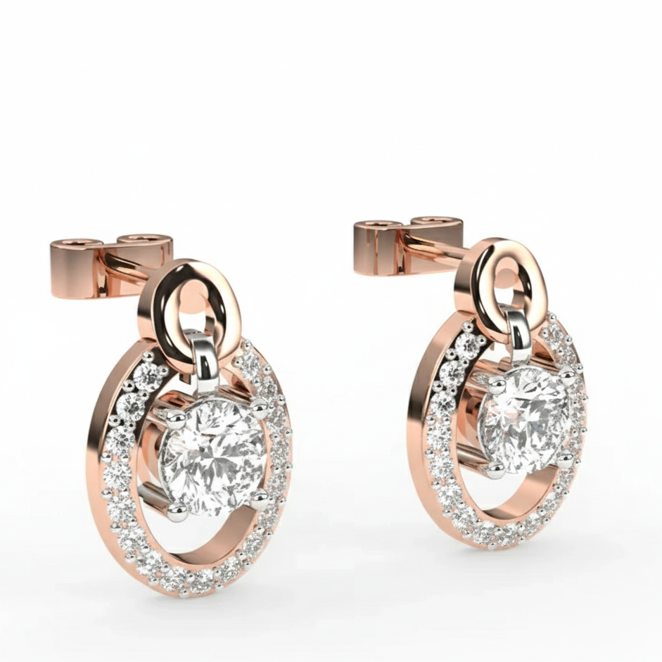 Oval Shaped Halo Diamond Studs Earrings