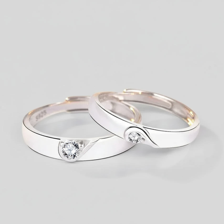 Half Heart Shaped Ring for Couple in lab grown diamonds