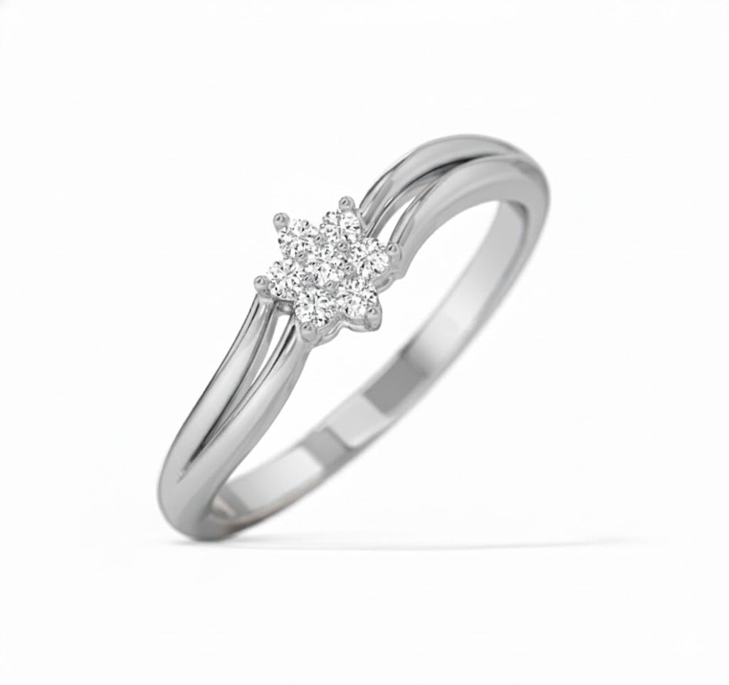 Silver ring with a diamond on a white background , lab grown diamond in hyderabad