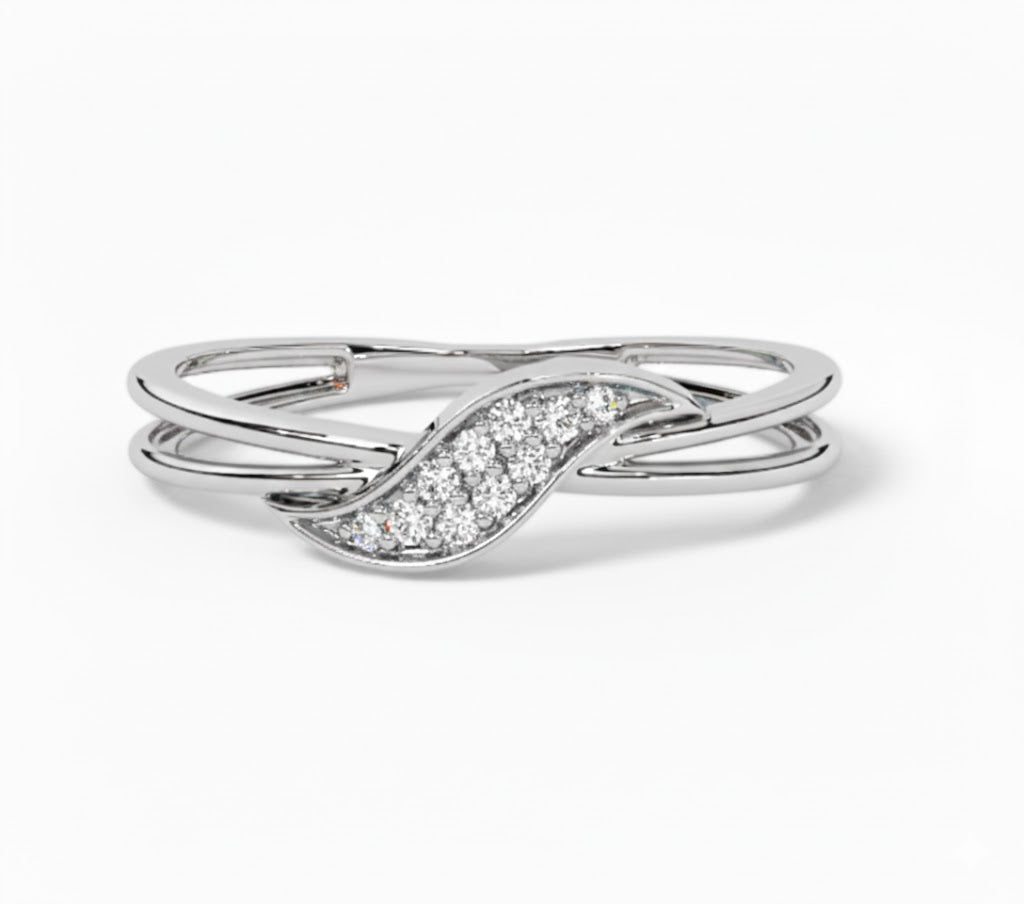 Silver ring with diamond accents on a white background, lab grown diamond in hyderabad