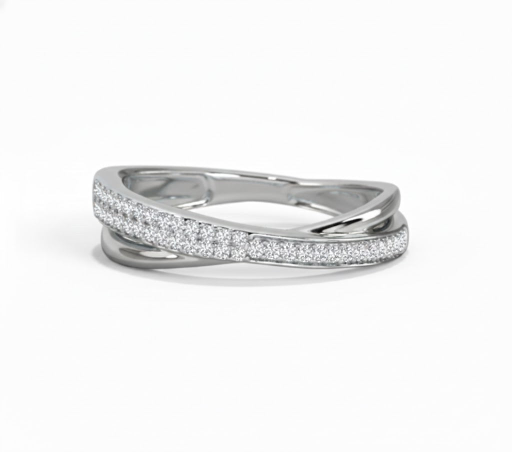 Silver ring with small diamonds on a white background, lab grown diamond in hyderabad
