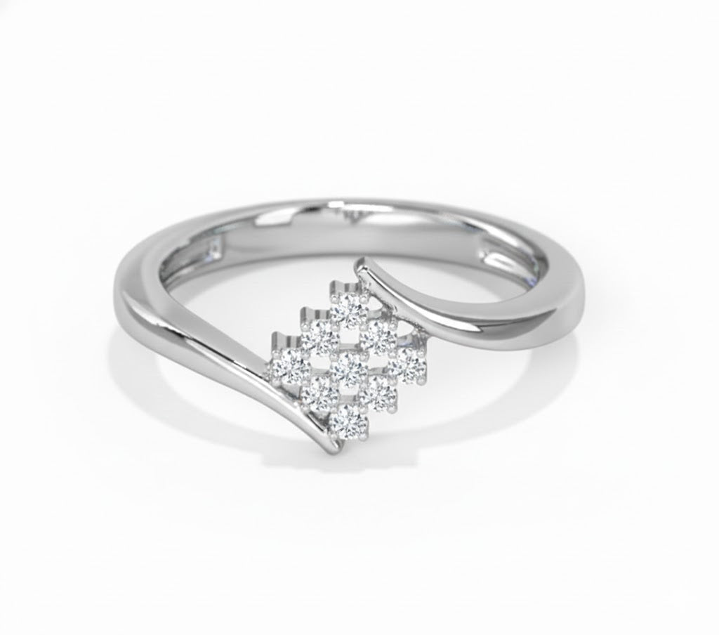 Silver ring with a diamond cross on a white background, lab grown diamond in hyderabad