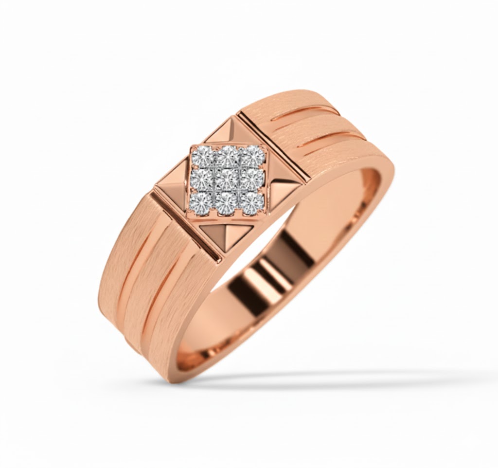 Rose gold ring with diamond accents on a white background, lab grown diamond in hyderabad