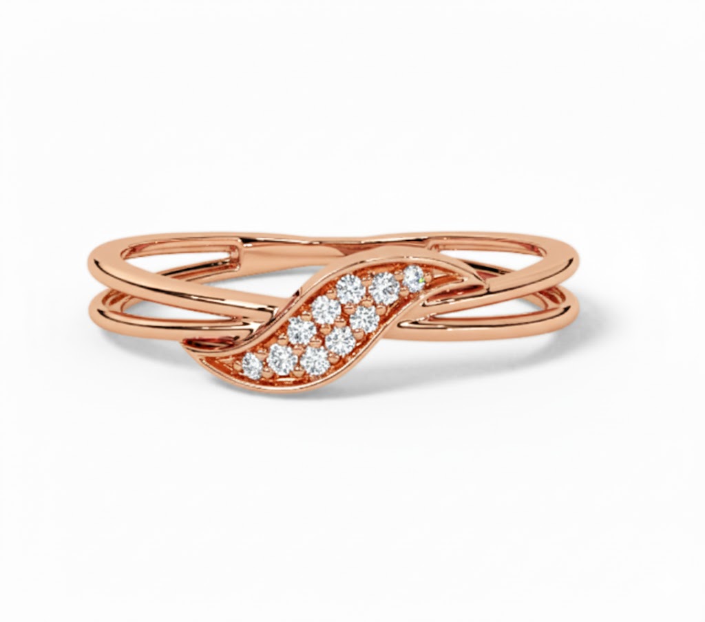 Rose gold ring with diamond accents on a white background, lab grown diamond in hyderabad