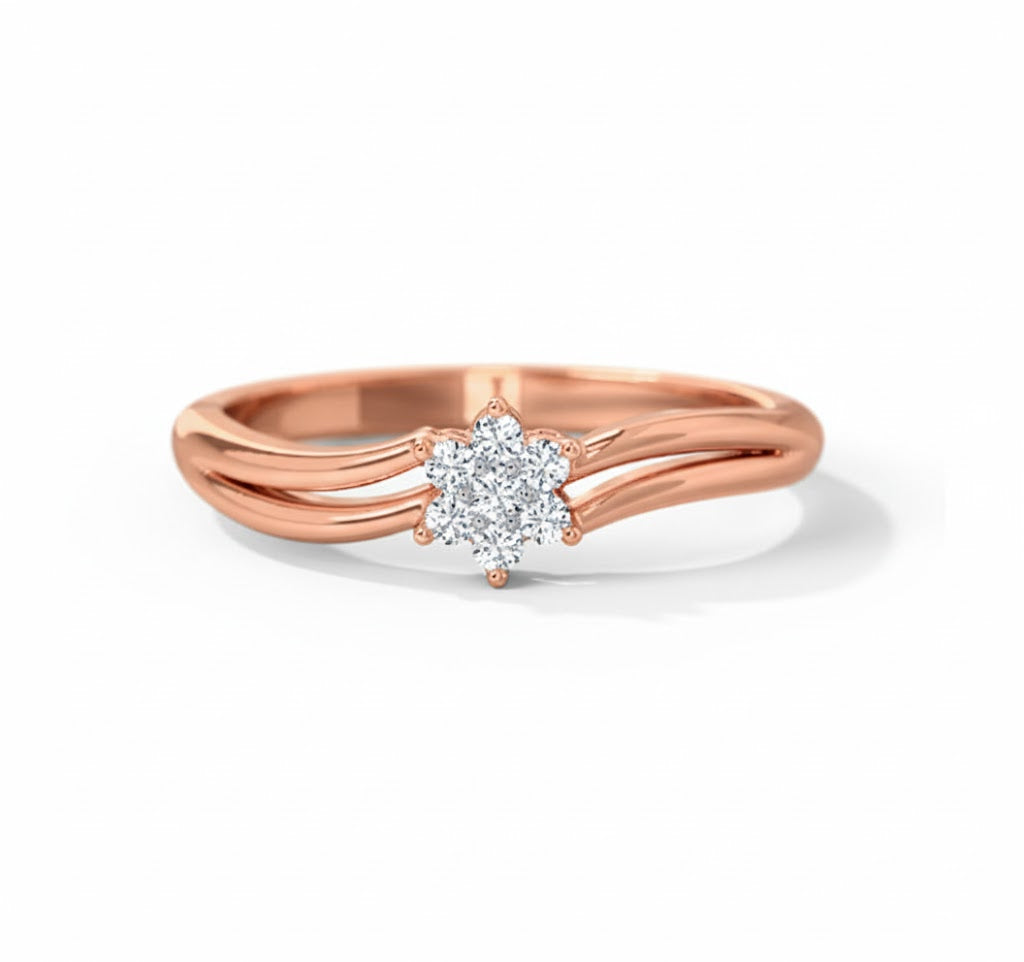 Rose gold ring with a diamond on a white background " lab grown diamond in hyderabad "