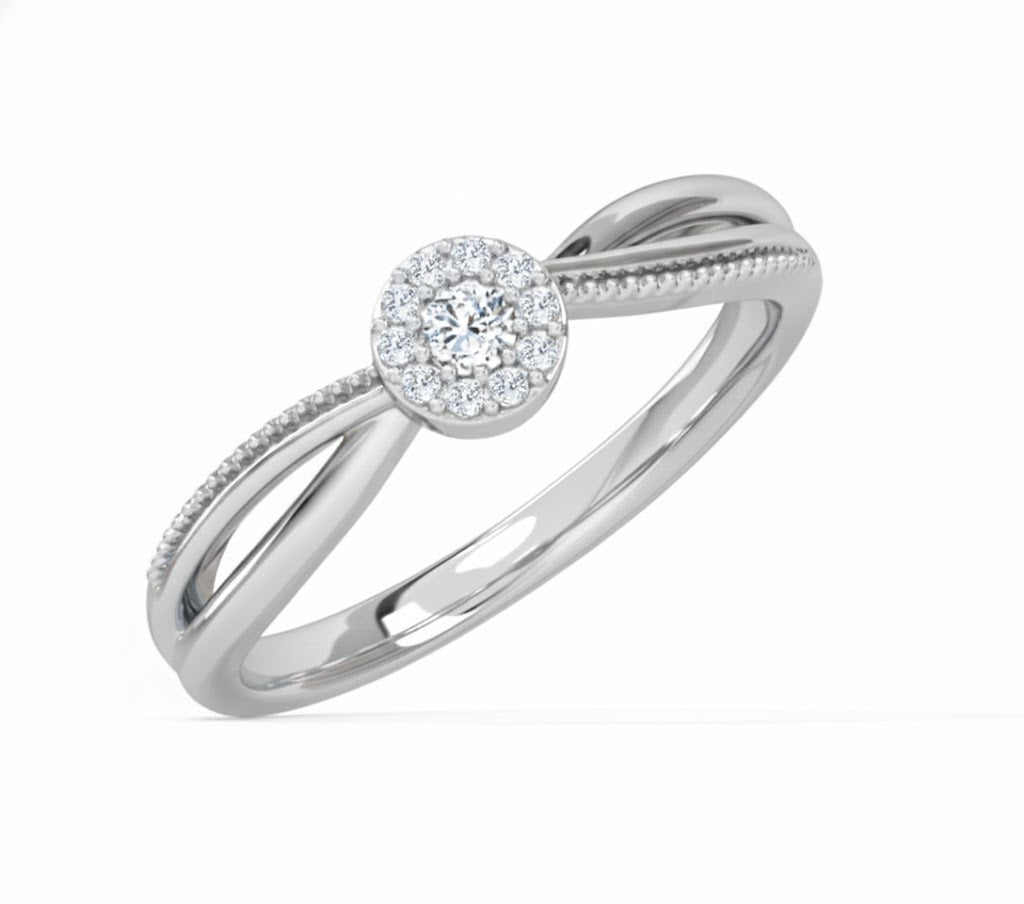 Silver ring with a diamond on a white background, lab grown diamond in hyderabad
