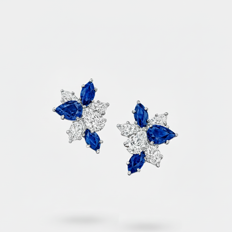 Winston Cluster Sapphire and Diamond Earrings