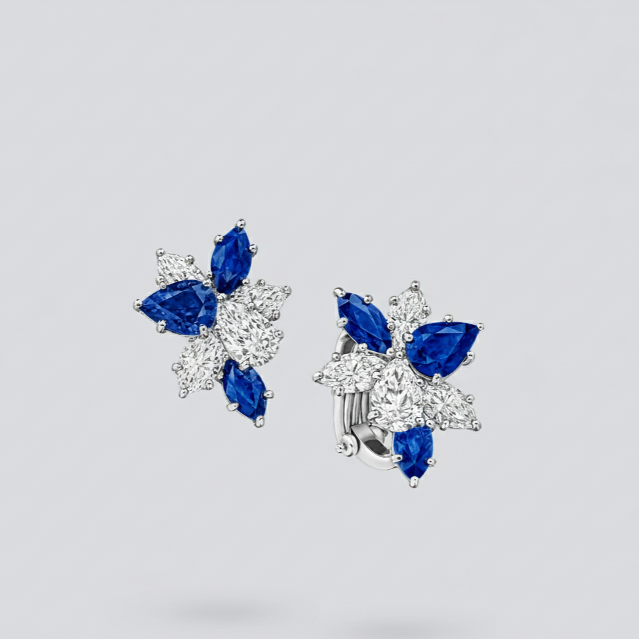 Winston Cluster Sapphire and Diamond Earrings