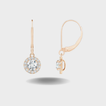 Round Diamond Dangle Earrings with Halo