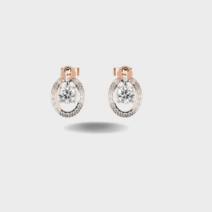 Oval Shaped Halo Diamond Studs Earrings