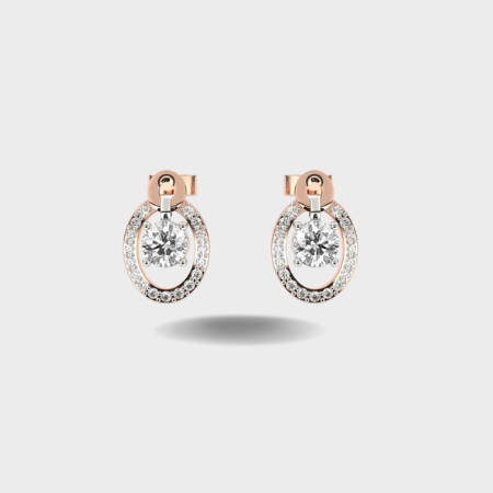 Oval Shaped Halo Diamond Studs Earrings