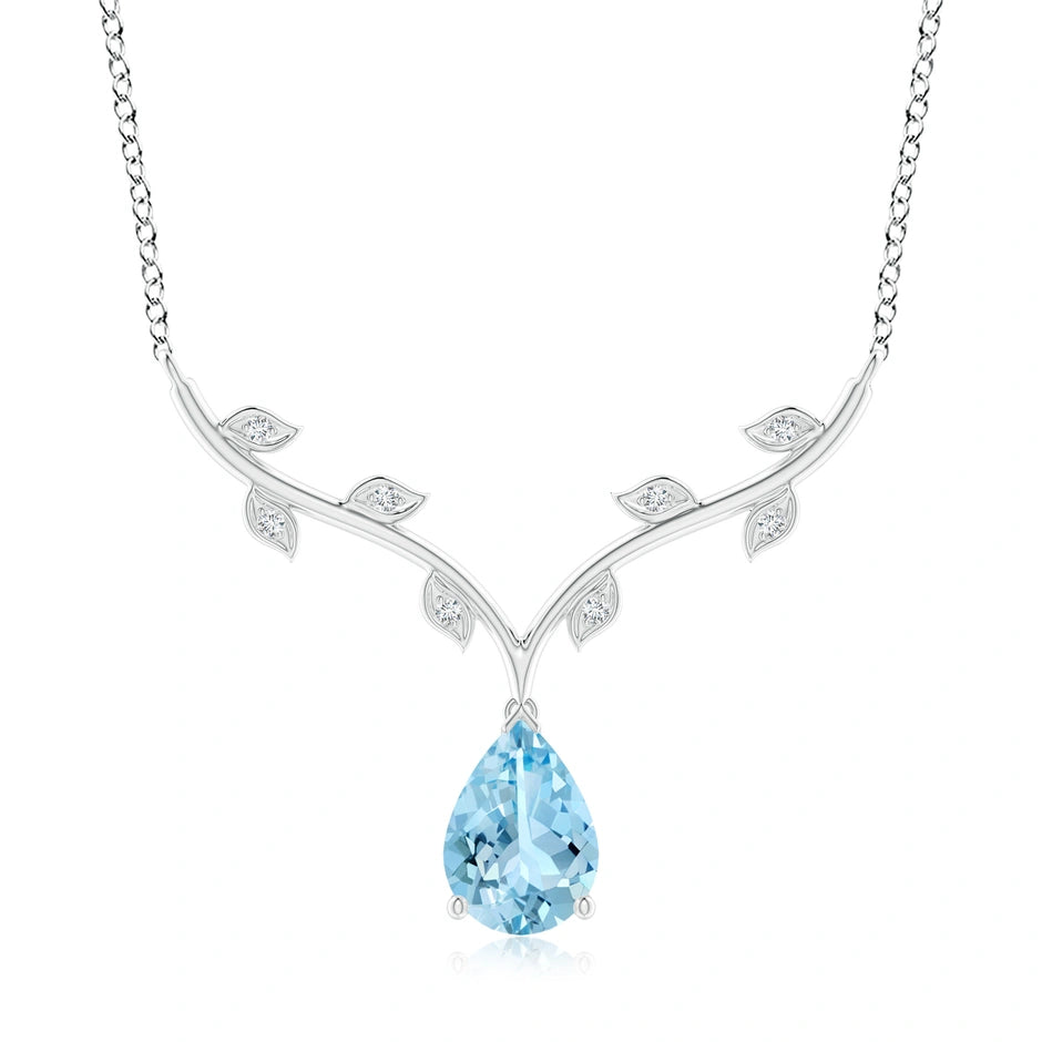 Pear-Shaped Aquamarine Necklace with Leaf Motifs