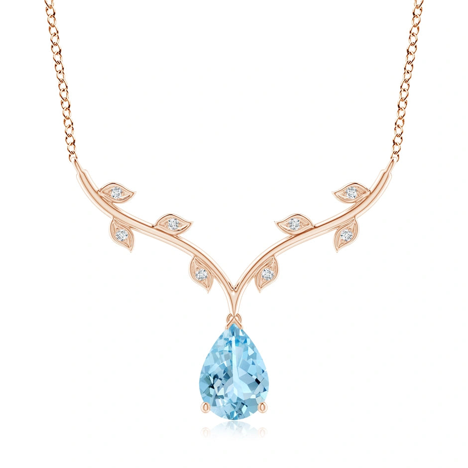 Pear-Shaped Aquamarine Necklace with Leaf Motifs