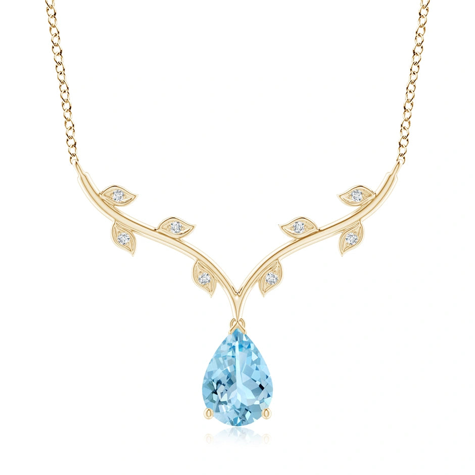 Pear-Shaped Aquamarine Necklace with Leaf Motifs