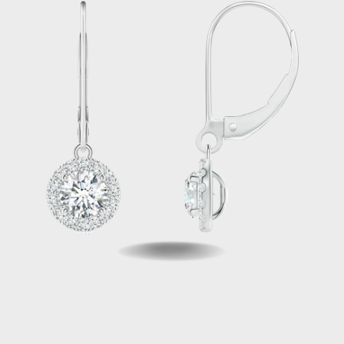 Round Diamond Dangle Earrings with Halo