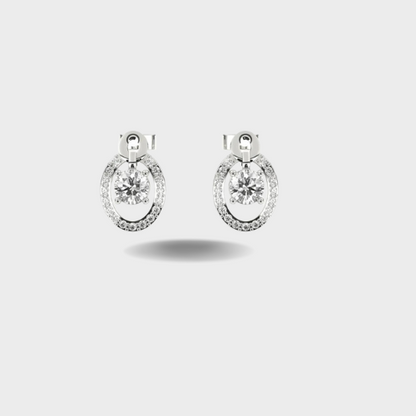 Oval Shaped Halo Diamond Studs Earrings