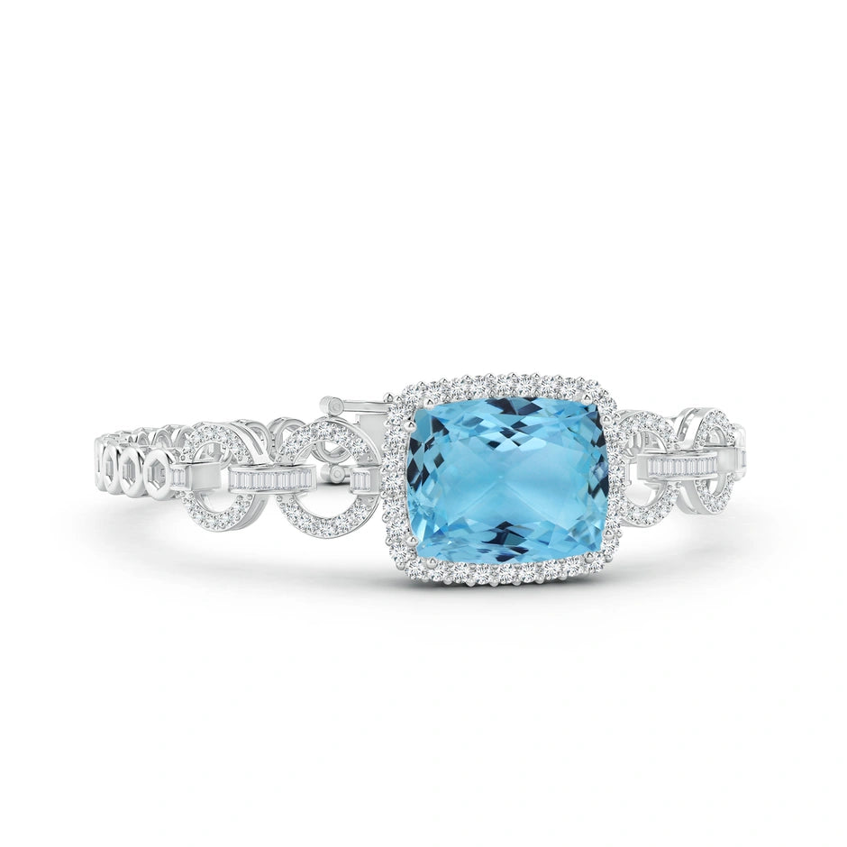 Rectangular Cushion Aquamarine Multi-Link Bracelet With Halo