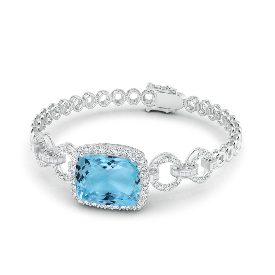 Rectangular Cushion Aquamarine Multi-Link Bracelet With Halo