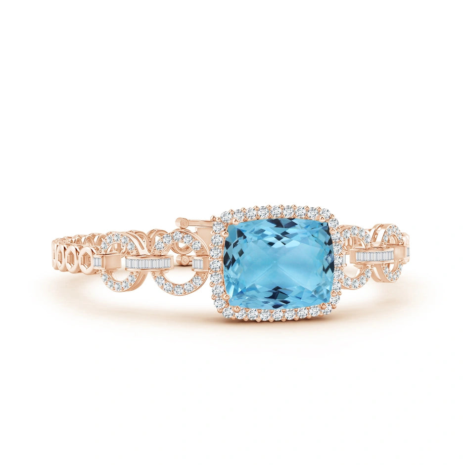 Rectangular Cushion Aquamarine Multi-Link Bracelet With Halo