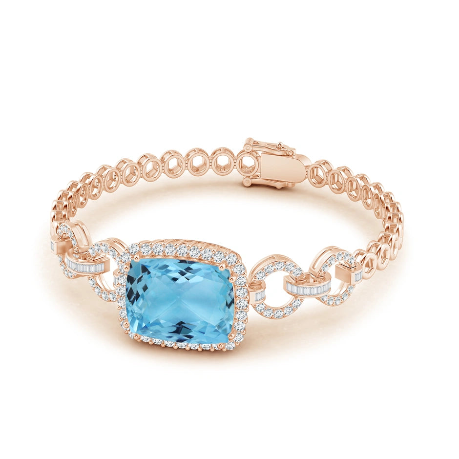 Rectangular Cushion Aquamarine Multi-Link Bracelet With Halo