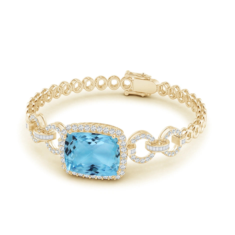 Rectangular Cushion Aquamarine Multi-Link Bracelet With Halo