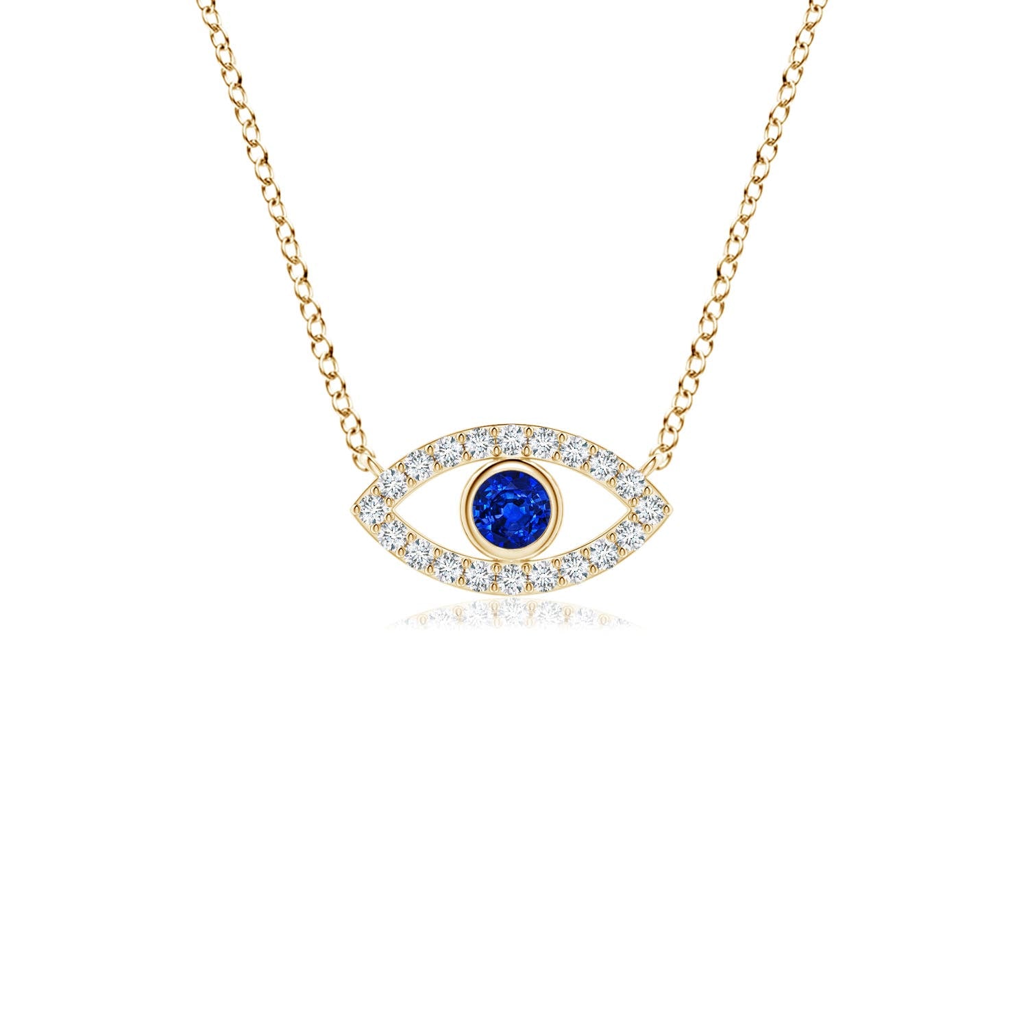 Blue Sapphire Evil Eye Pendant with Diamond Accents with Chain