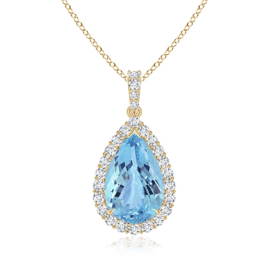 Pear-Shaped Aquamarine Halo Pendant