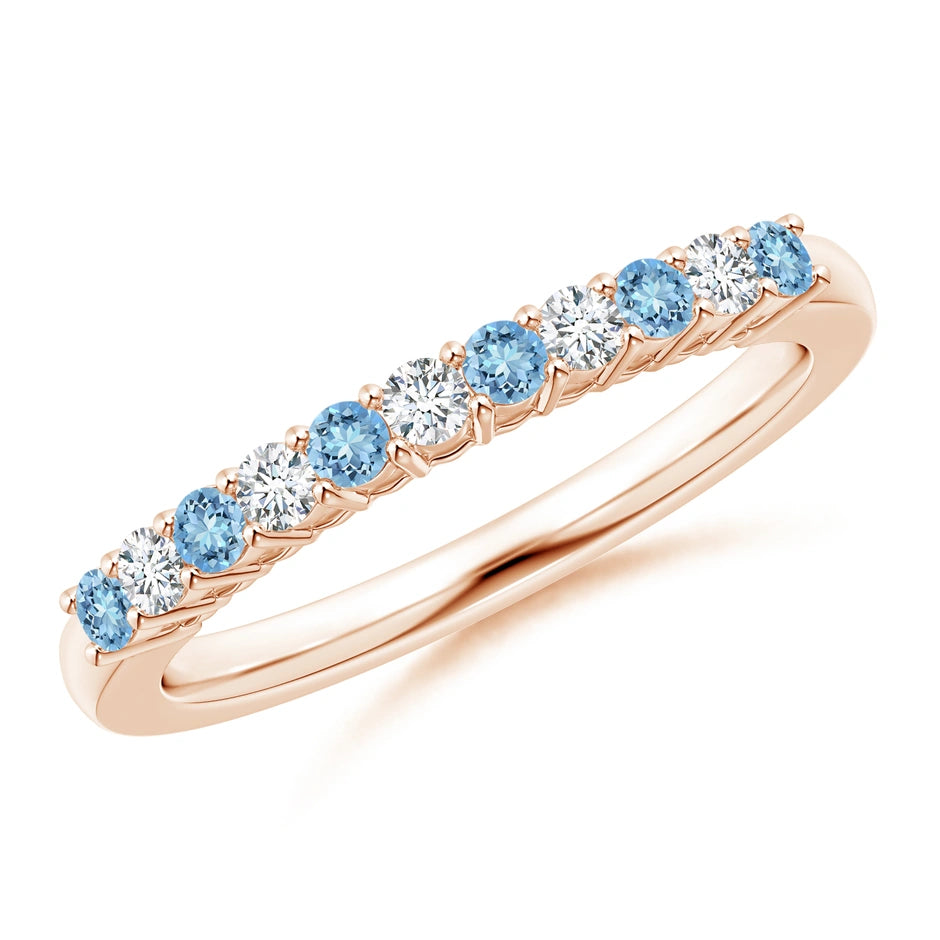 Aquamarine and Diamond Half Eternity Wedding Ring