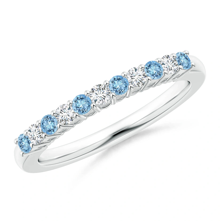 Aquamarine and Diamond Half Eternity Wedding Ring