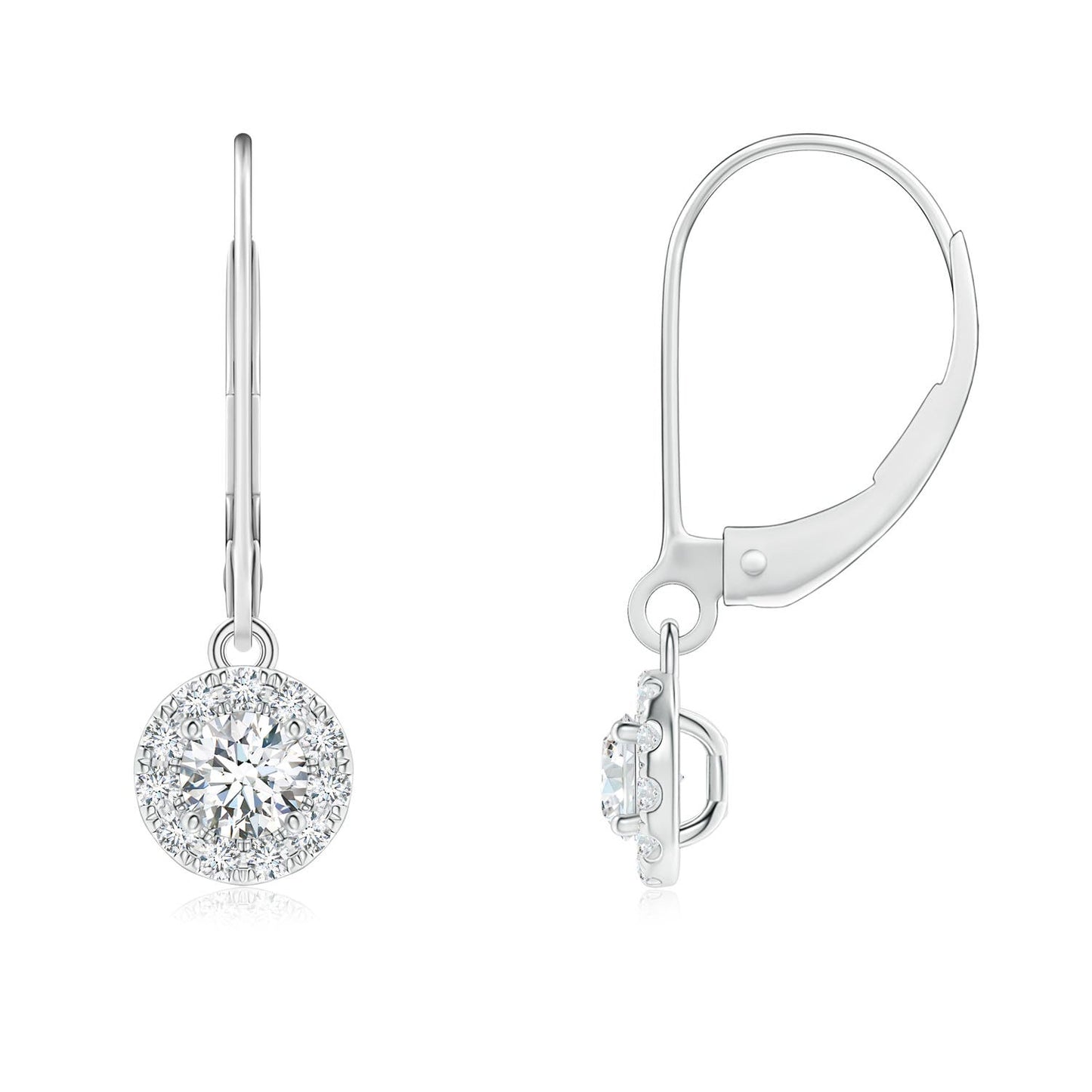 Round Diamond Dangle Earrings with Halo