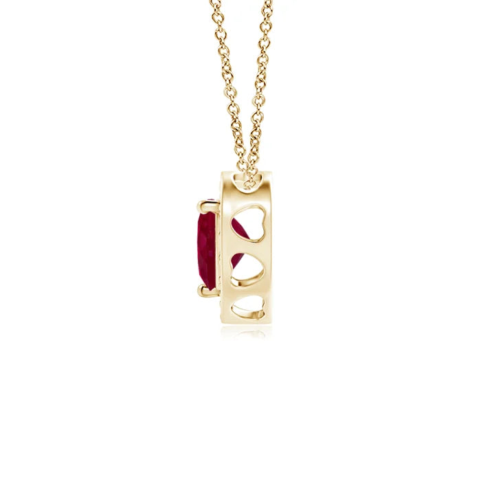 Heart-Shaped Ruby Pendant with Diamond Halo