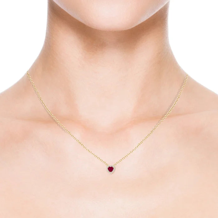 Heart-Shaped Ruby Pendant with Diamond Halo