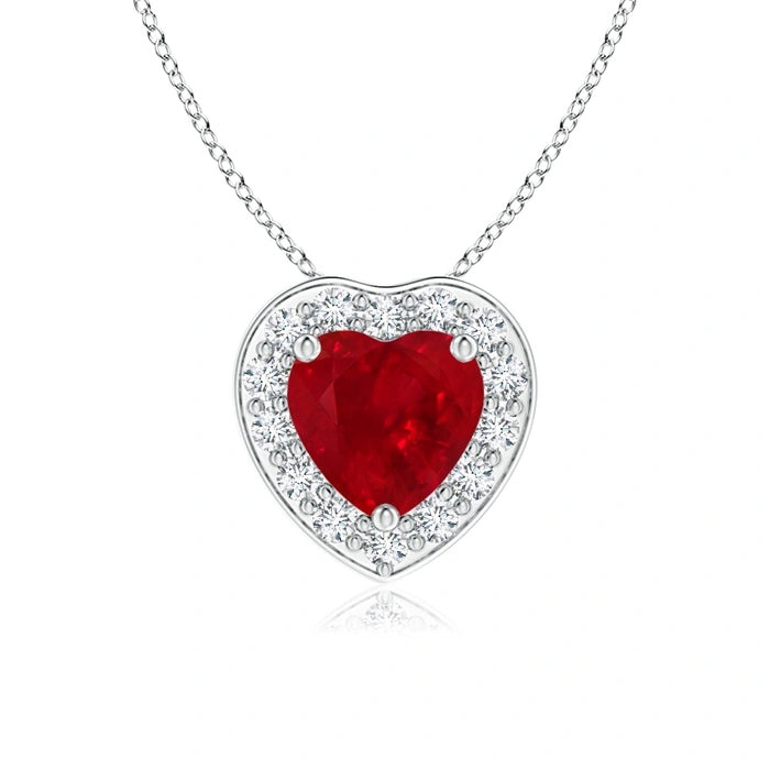 Heart-Shaped Ruby Pendant with Diamond Halo