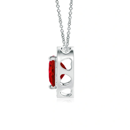 Heart-Shaped Ruby Pendant with Diamond Halo