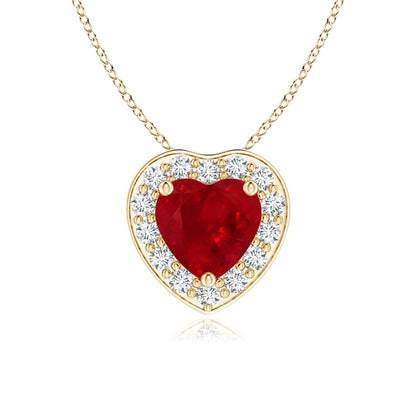 Heart-Shaped Ruby Pendant with Diamond Halo