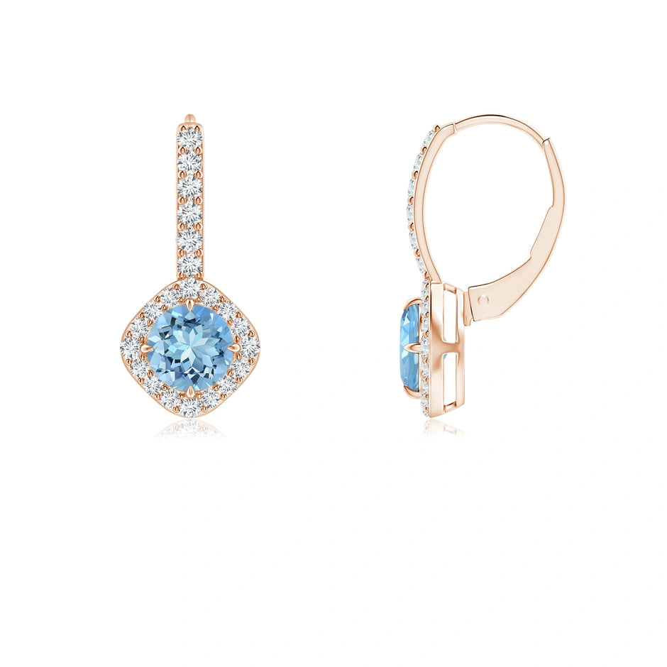 Vintage Style Pear-Shaped Aquamarine Halo Drop Earrings