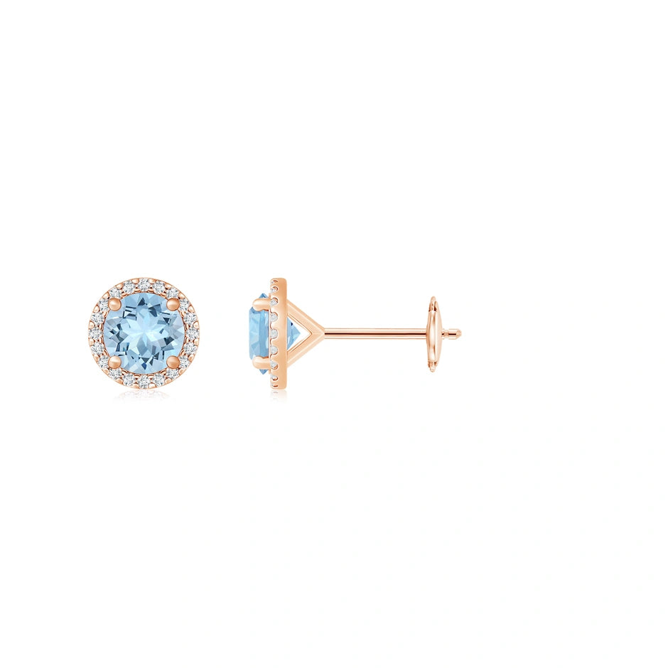 Classic Aquamarine and Diamond Halo Stud Earrings