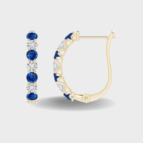 Sapphire and Diamond Huggie Hoop Earrings