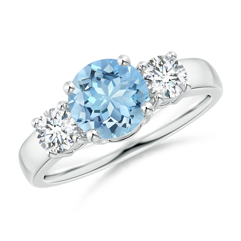 Aquamarine and Diamond 3 Wedding Ring