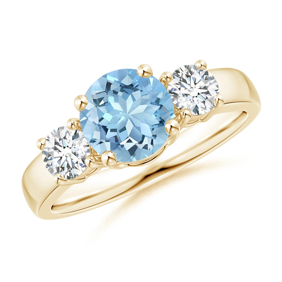 Aquamarine and Diamond 3 Wedding Ring