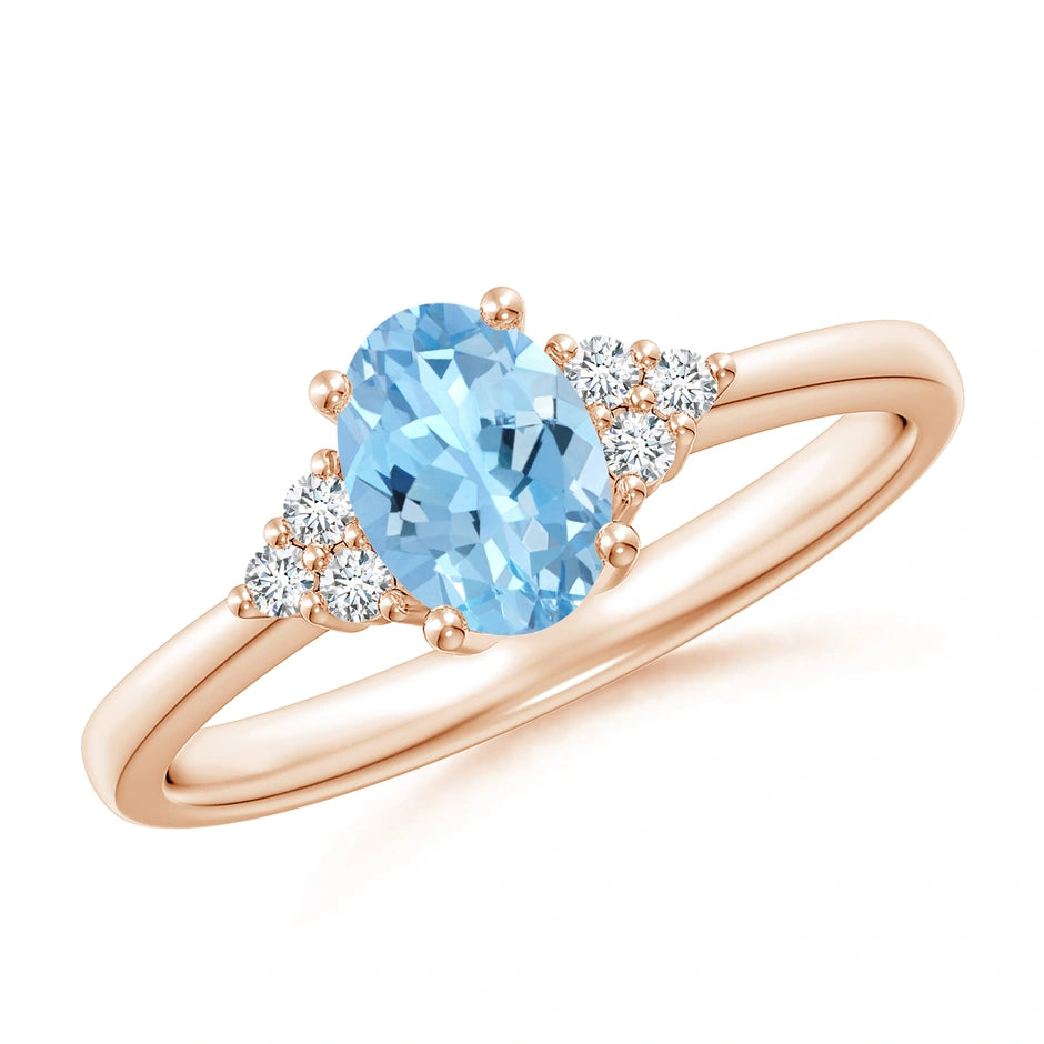 Oval Aquamarine and Diamond Promise Ring