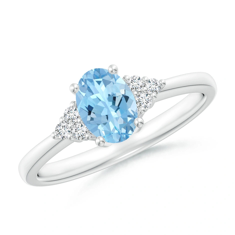 Oval Aquamarine and Diamond Promise Ring