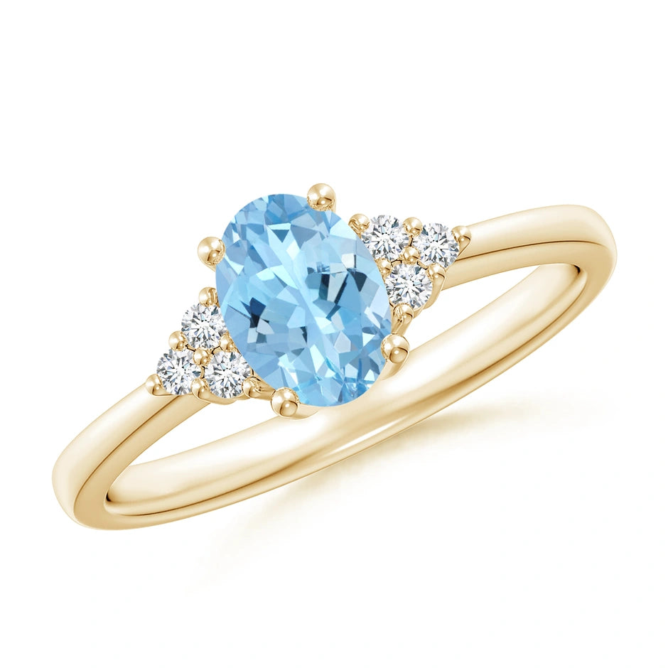 Oval Aquamarine and Diamond Promise Ring