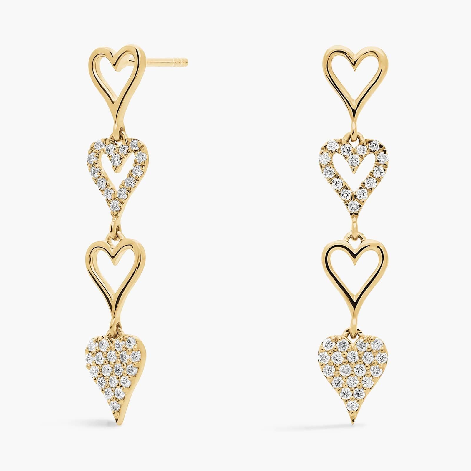 Alternating Diamond Heart Link Drop Earrings