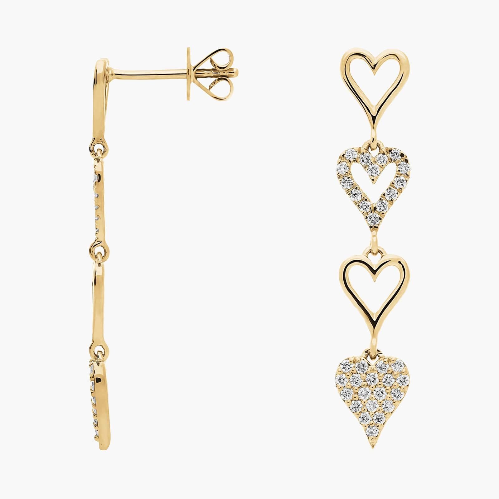 Alternating Diamond Heart Link Drop Earrings